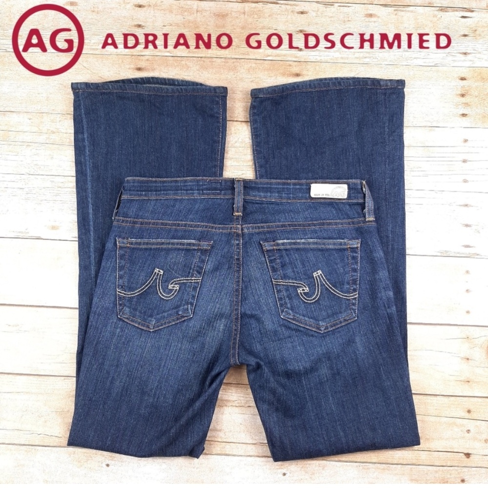 EUC [AG] Low Rise <Belle Flare> Wide Leg Stretchy Dark Blue Jeans | 28R Small 6 - Picture 5 of 13
